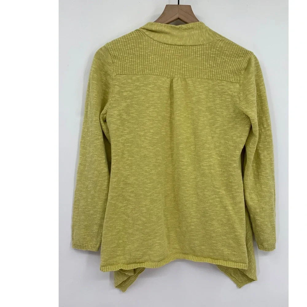 Eileen Fisher Sweater Large Petite Green Cardigan Linen Blend Open Drape Pocket